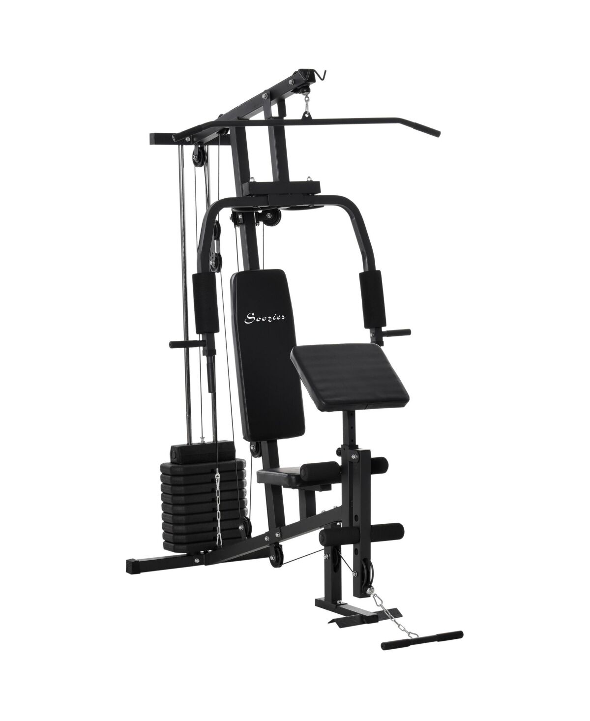 Soozier Multifunction Home Gym Station w/ Pull-up Stand, Dip Station, Weight Stack Machine for Full Body Workout - Black