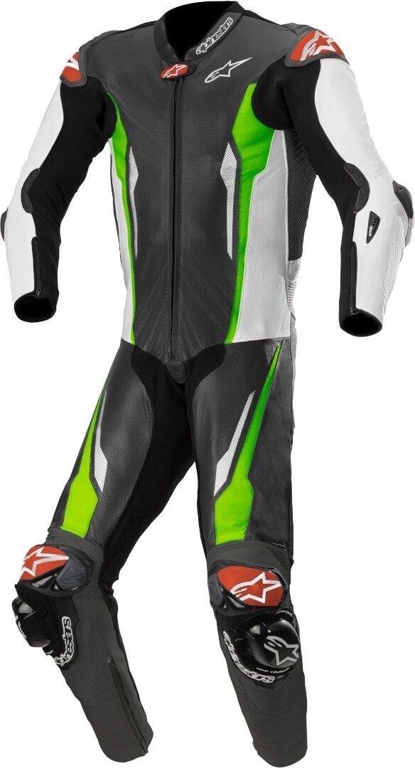 Alpinestars Racing Absolute Tech-Air 1-Teiler Perforierte Motorrad Lederkombi Schwarz Weiss Grün 46