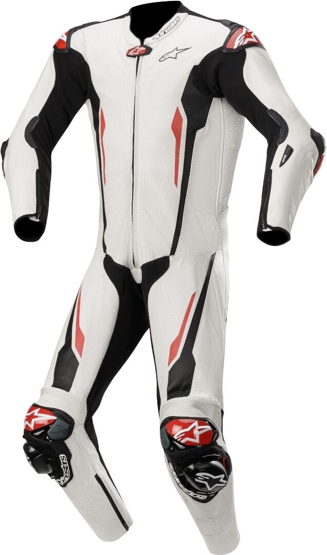 Alpinestars Racing Absolute Tech-Air 1-Teiler Perforierte Motorrad Lederkombi Schwarz Weiss 52