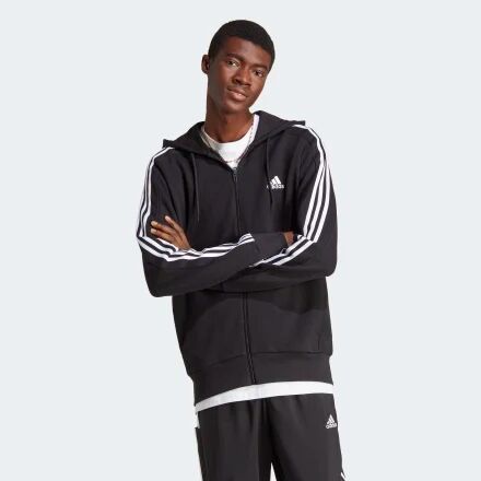 Adidas Essentials French Terry 3-Stripes Full-Zip Hoodie Black / White M - Men Lifestyle Hoodies,Jackets M