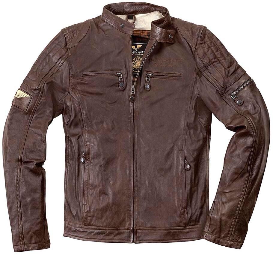 Black-Cafe London Schiras Veste en cuir de moto Brun 50