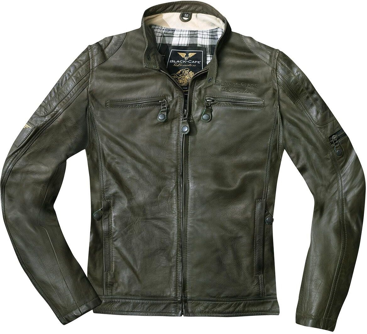 Black-Cafe London Schiras Veste en cuir de moto Vert 48