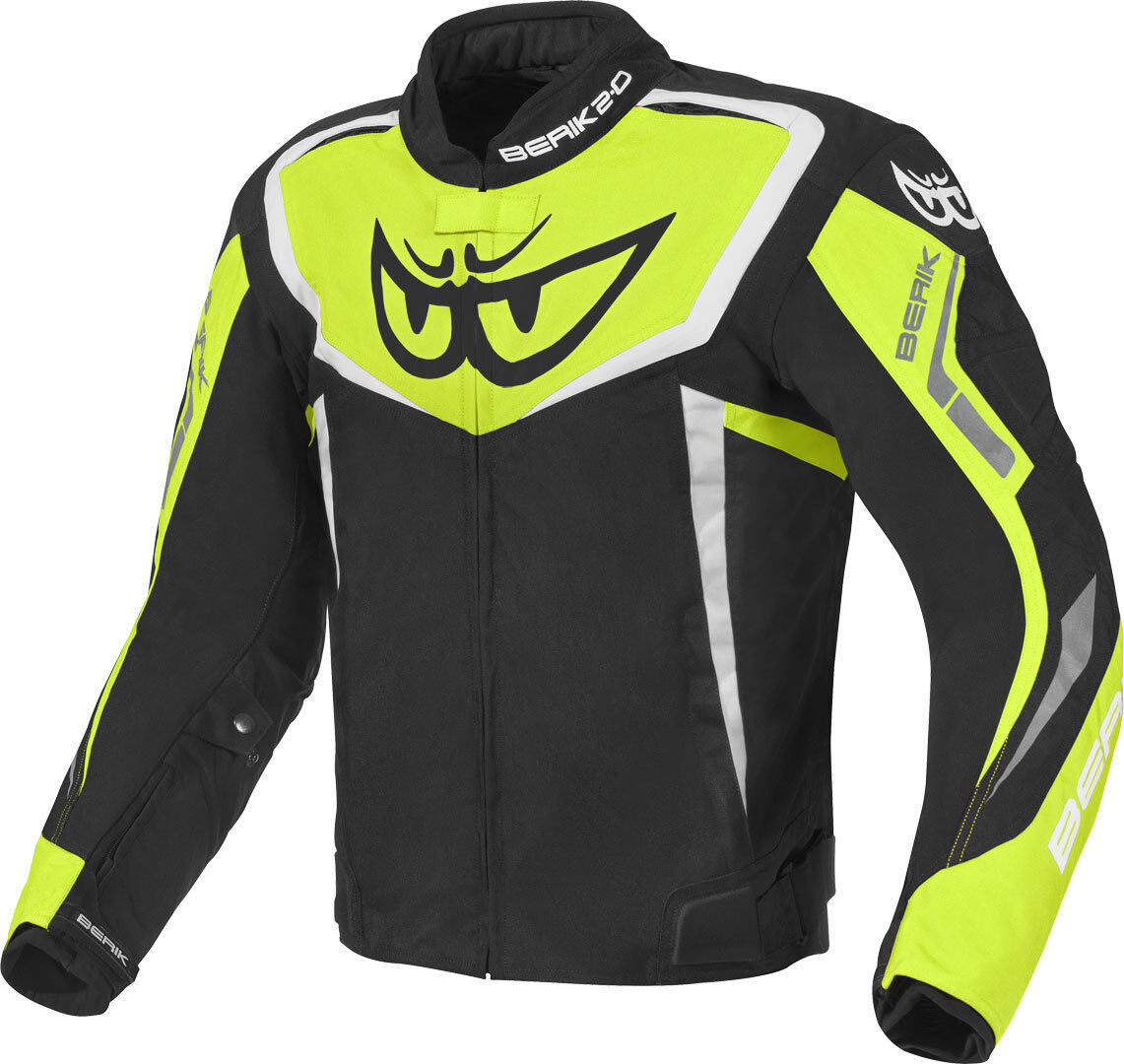 Berik Bad Eye Veste textile de moto imperméable à l'eau Noir Blanc Jaune 56