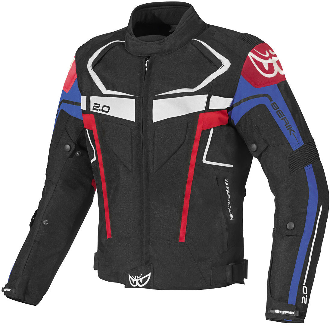 Berik Faith Veste textile de moto imperméable à l’eau Noir Blanc Rouge Bleu 52