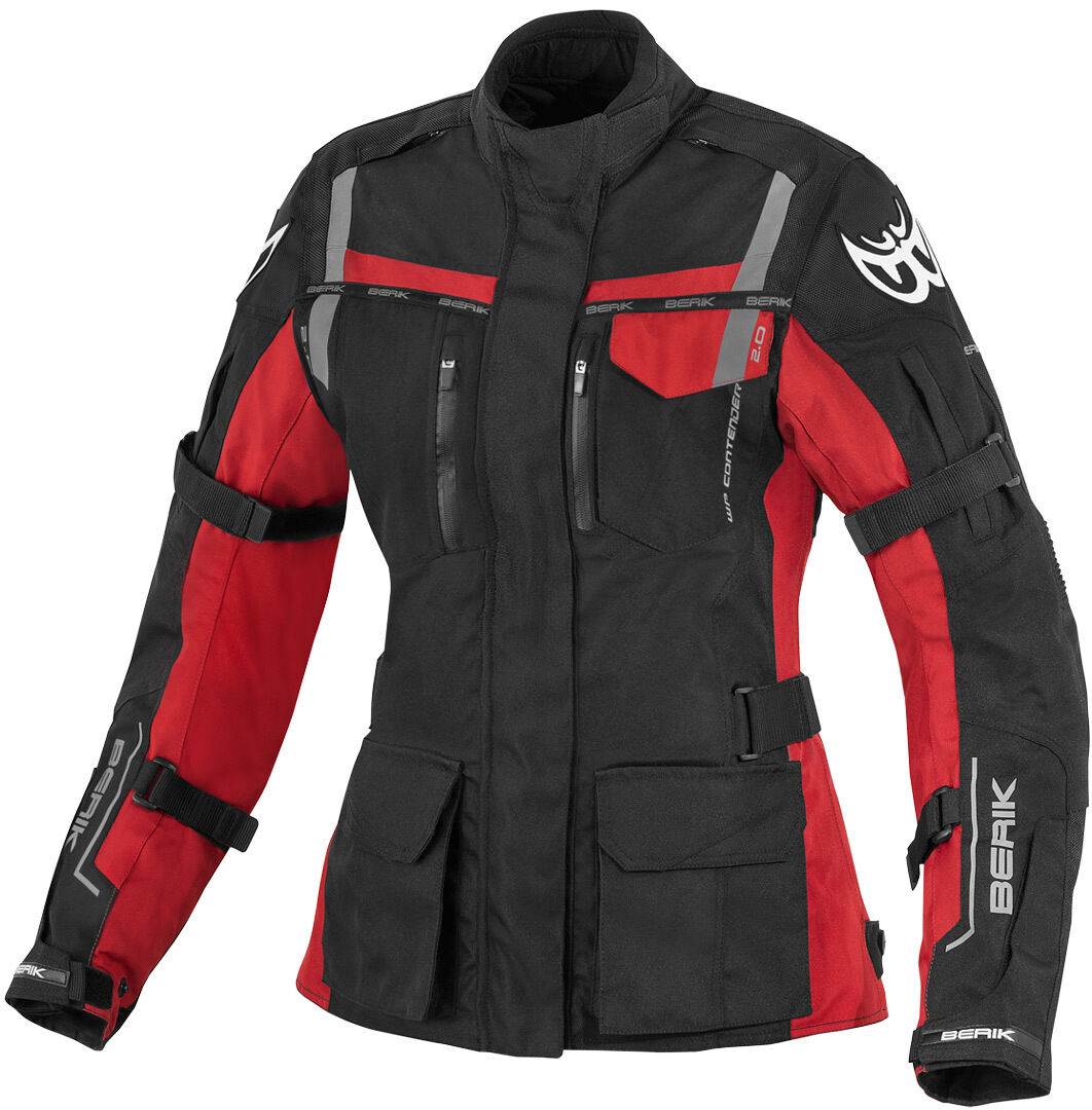 Berik Torino Veste imperméable à l'eau de textile de moto de dames Noir Rouge 48