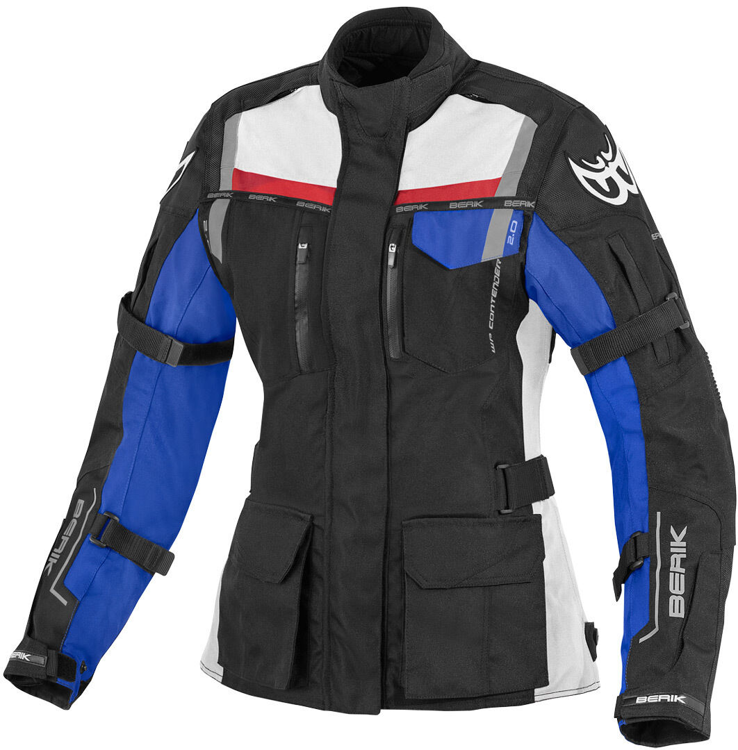 Berik Torino Veste imperméable à l'eau de textile de moto de dames Noir Rouge Bleu 42