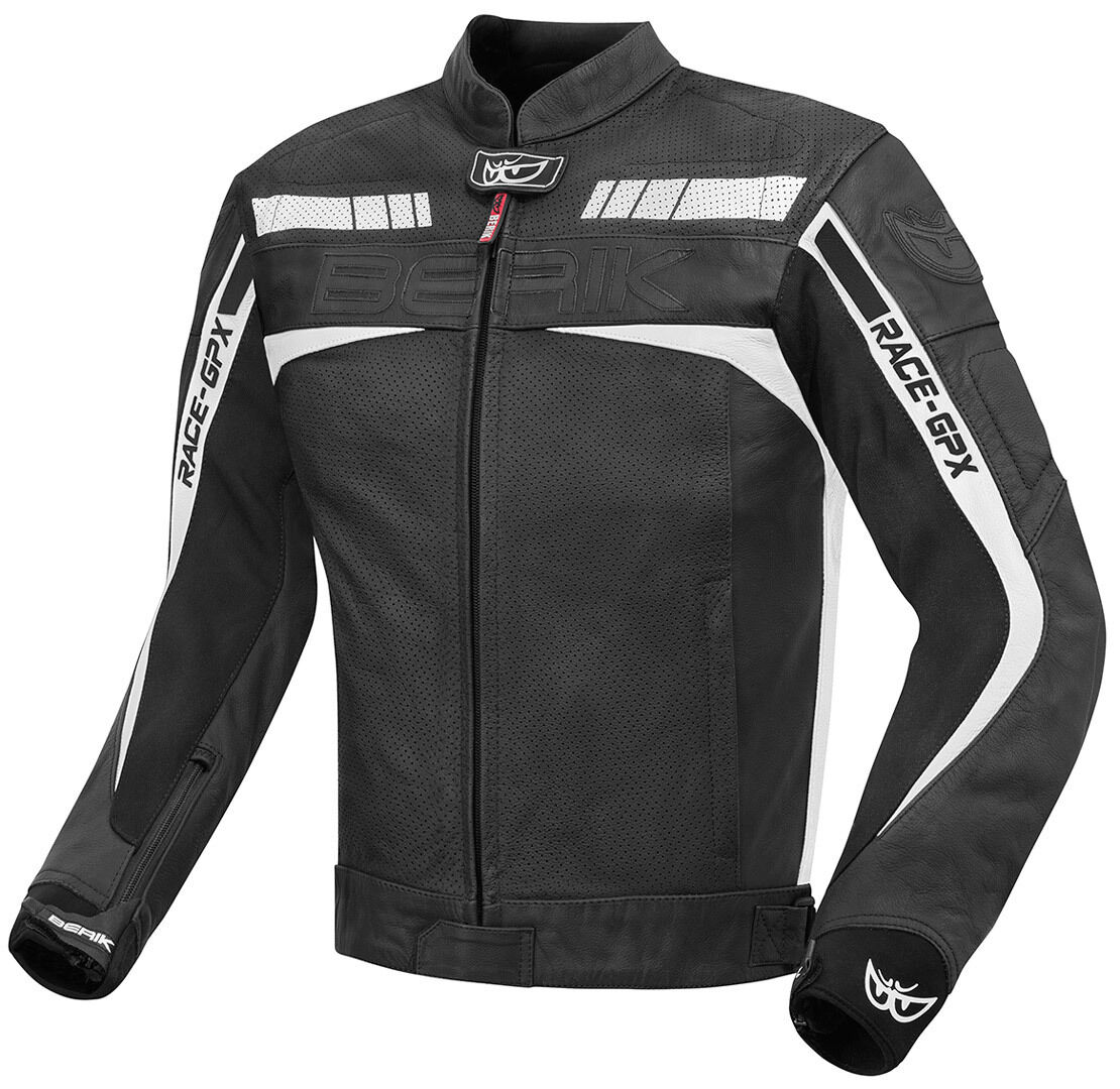 Berik Conquest Veste de moto en cuir Noir Blanc 48