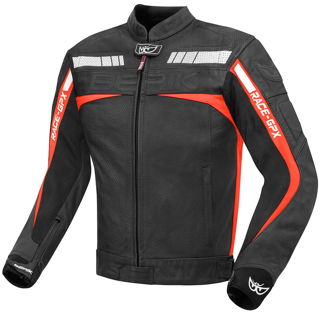 Berik Conquest Veste de moto en cuir Noir Rouge 50