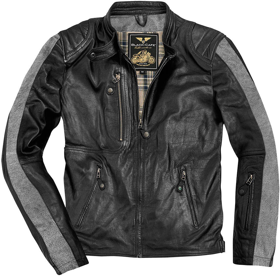 Black-Cafe London Vintage Veste en cuir de moto Noir 58