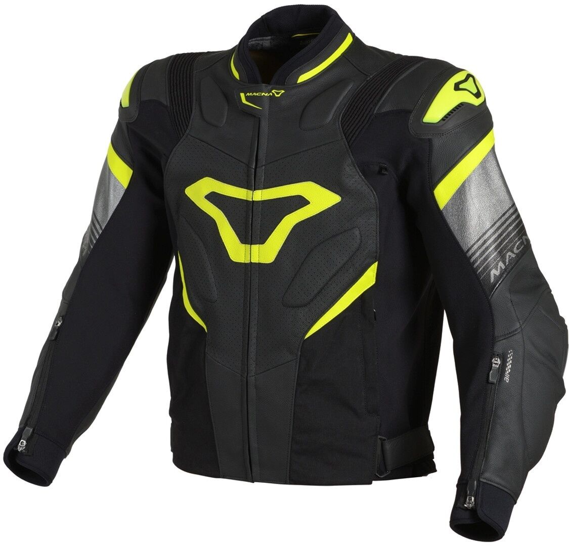 Macna Ripper Veste de moto en cuir Noir Jaune 50