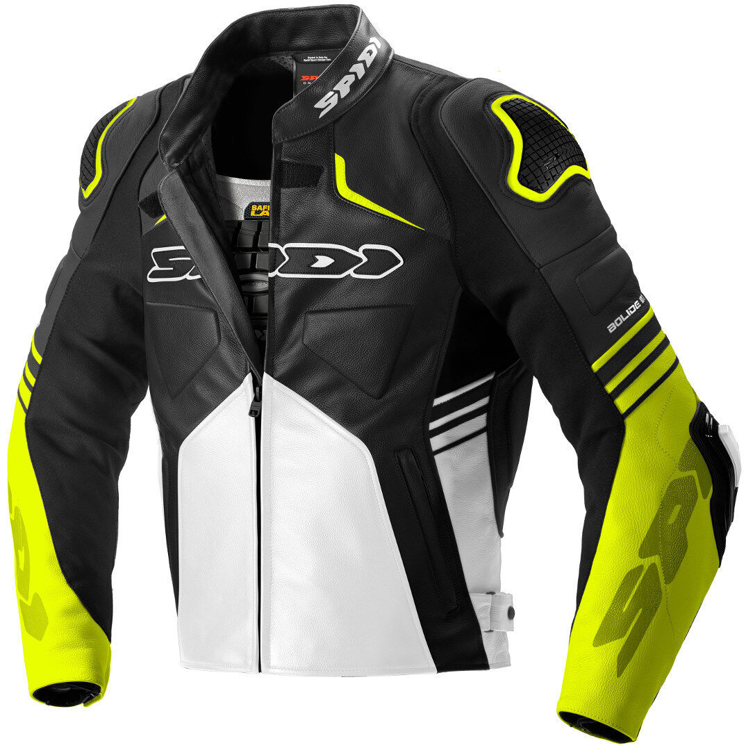 Spidi Bolide Veste en cuir de moto Noir Blanc Jaune 48