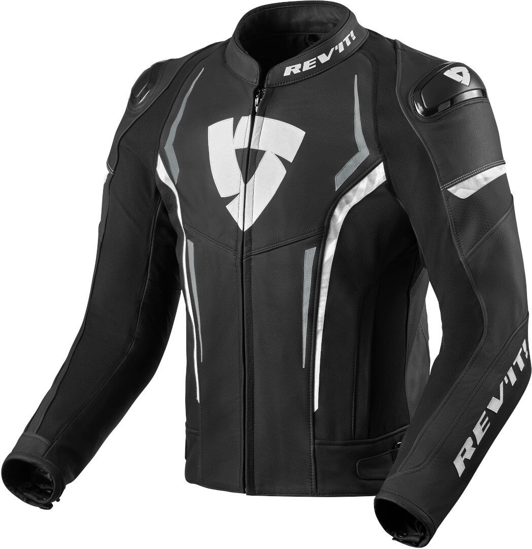 Revit Glide Veste en cuir de moto Noir Gris Blanc 46