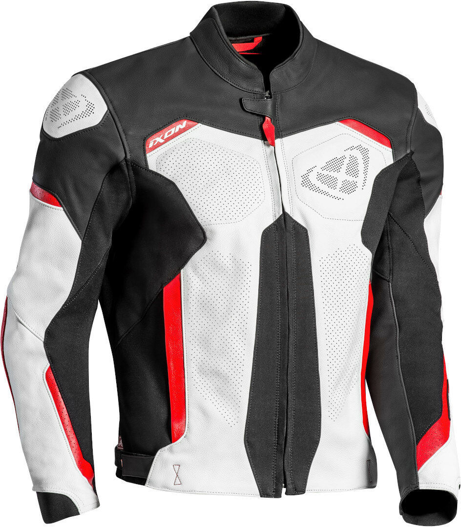 Ixon Rhino Veste en cuir de moto Noir Blanc Rouge 3XL