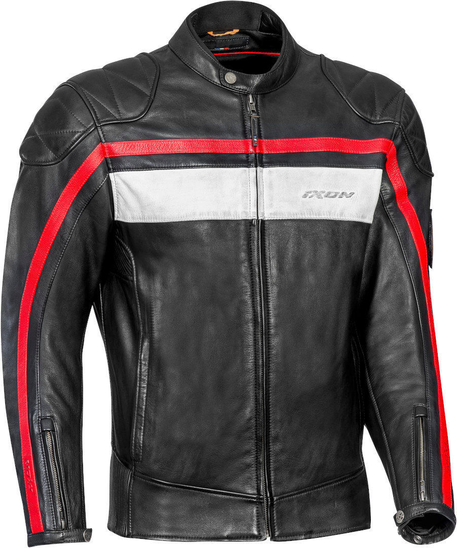 Ixon Pioneer Veste en cuir de moto Noir Blanc Rouge 3XL