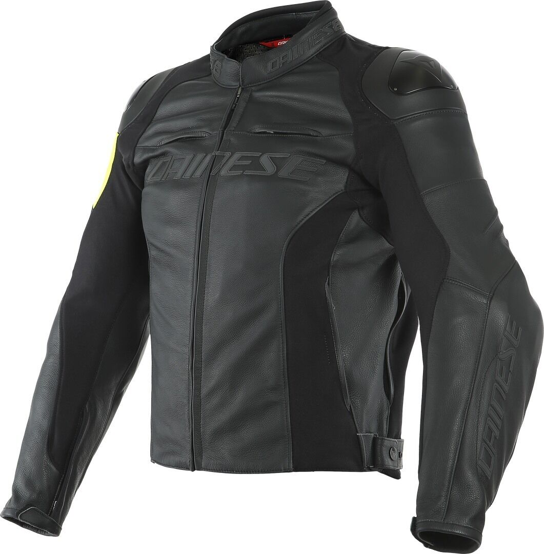 Dainese VR46 Pole Position Veste en cuir de moto Noir Jaune 48