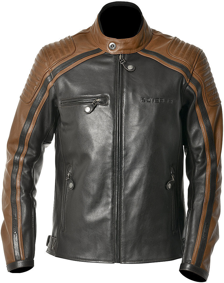 Overlap Devon Veste en cuir de moto Noir Brun XL