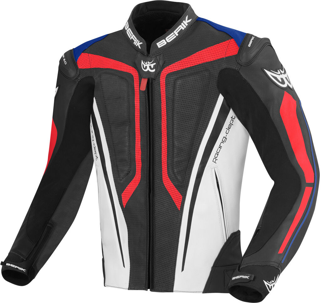 Berik Street Pro Veste en cuir de moto Noir Blanc Rouge Bleu 60