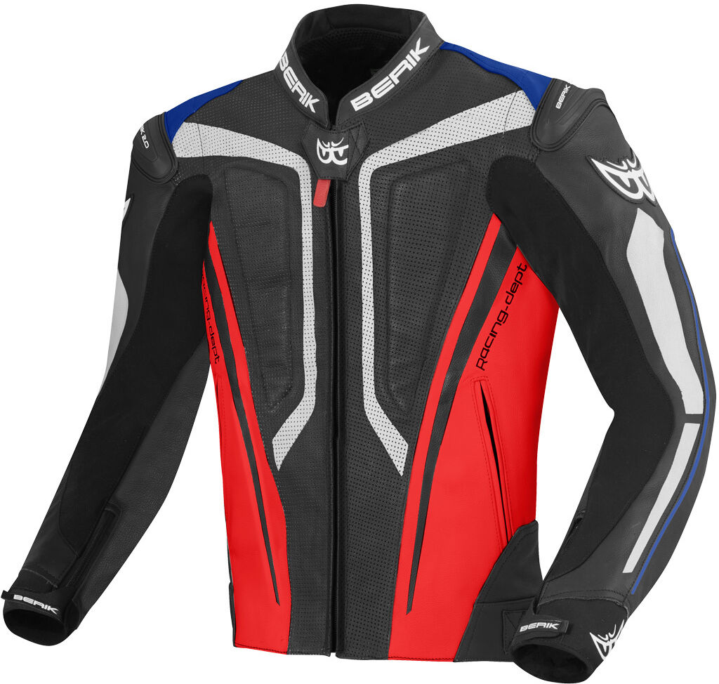 Berik Street Pro Veste en cuir de moto Noir Rouge Bleu 58