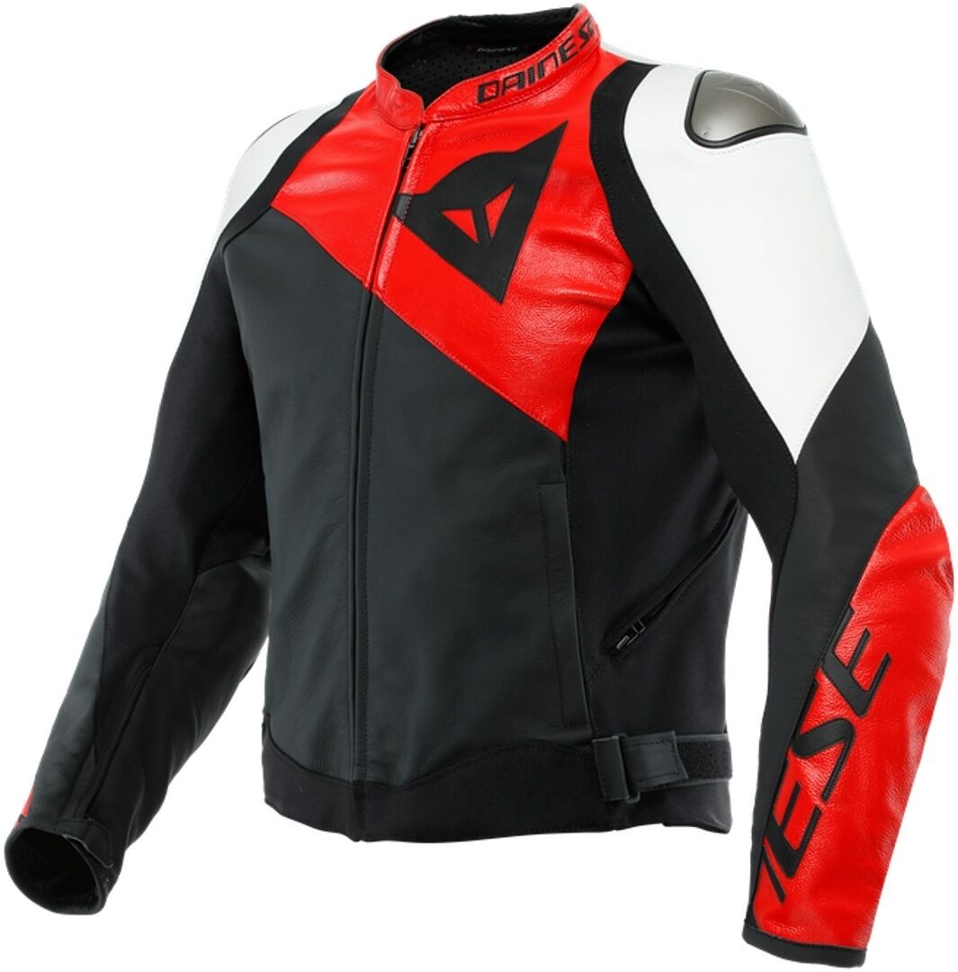 Dainese Sportiva Veste en cuir de moto Noir Blanc Rouge 52