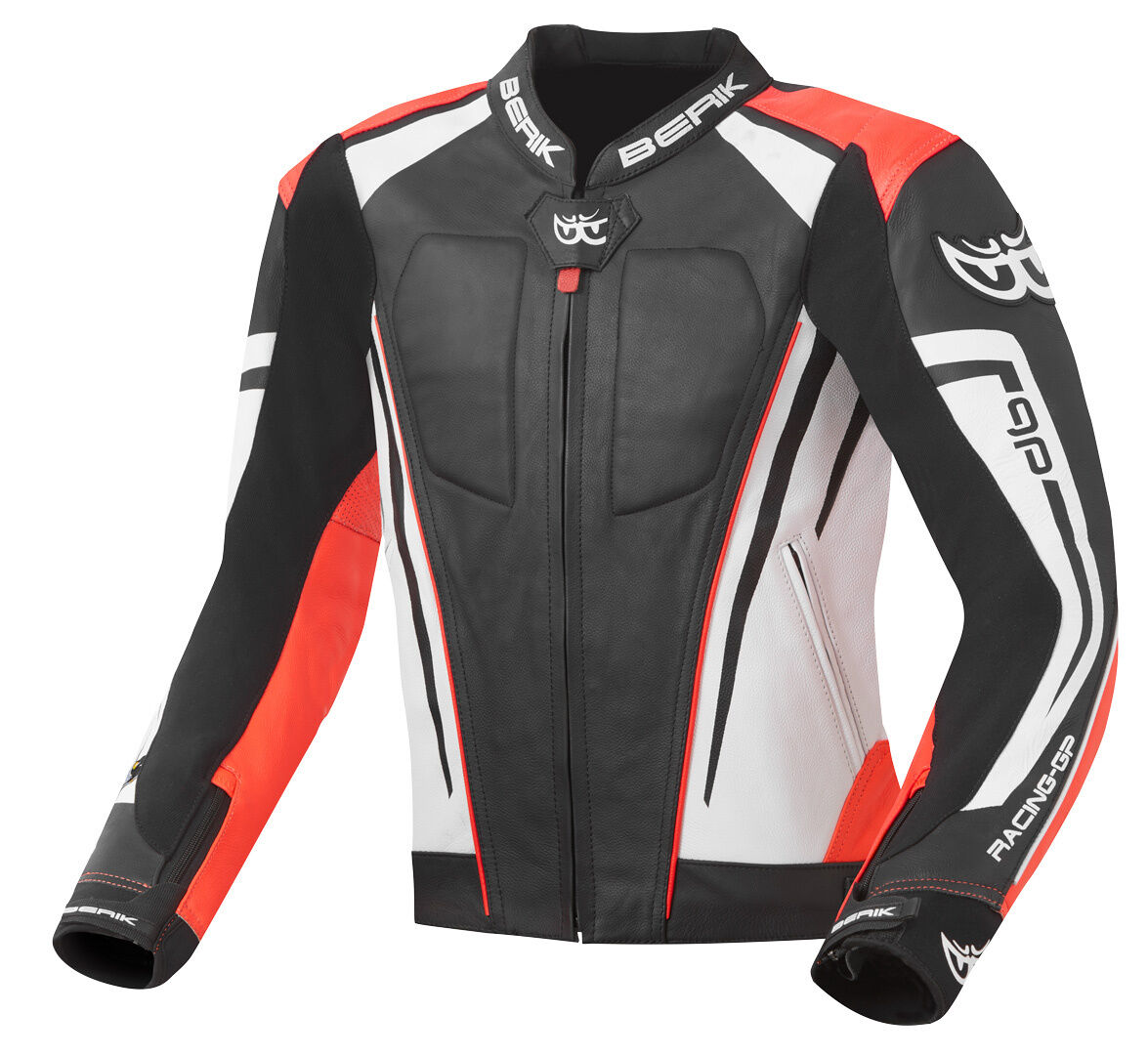 Berik Striper Evo Veste en cuir de moto Noir Blanc Rouge 54