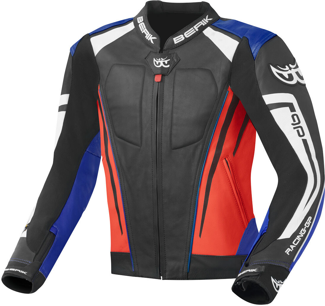 Berik Striper Evo Veste en cuir de moto Noir Rouge Bleu 54