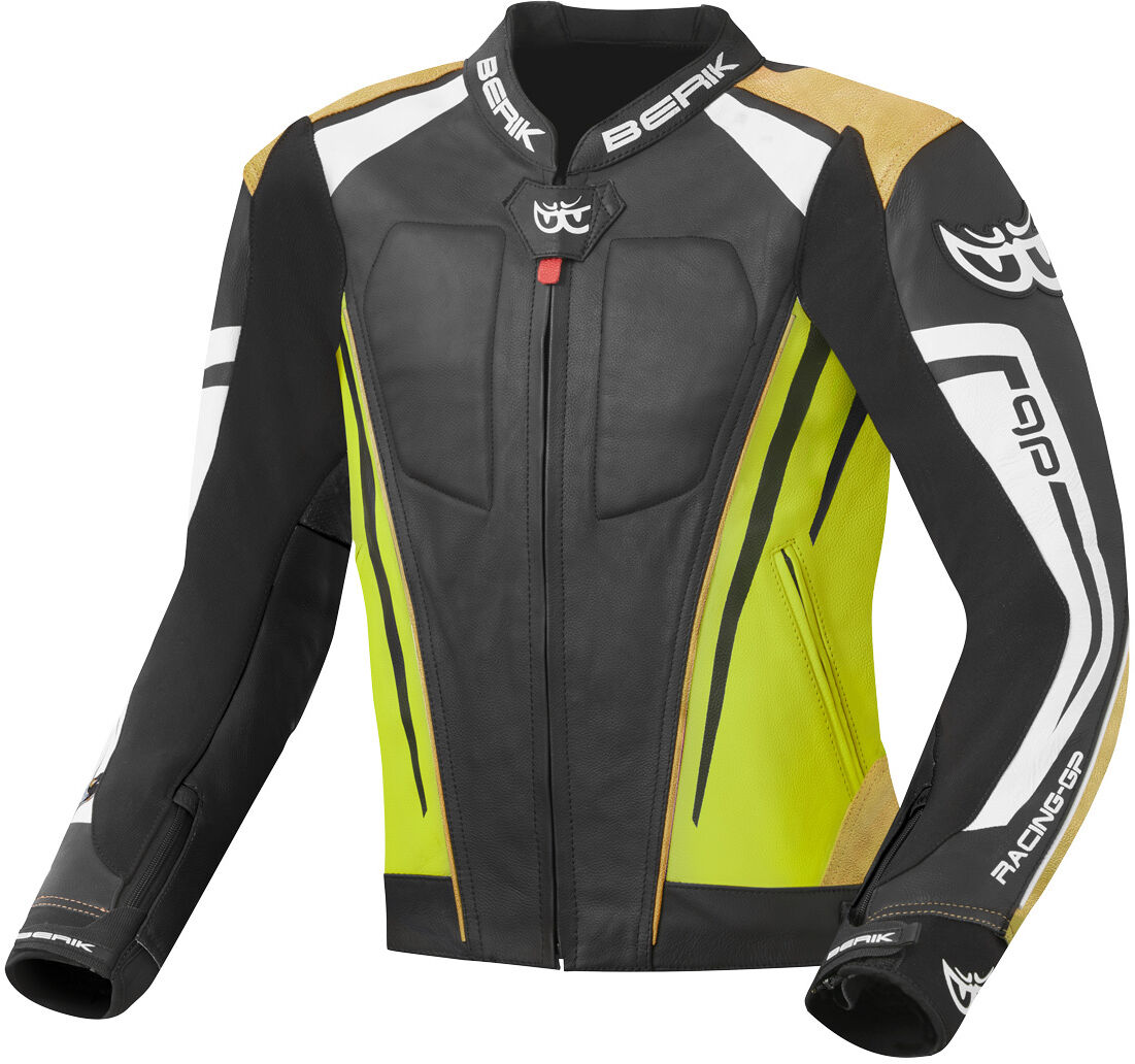 Berik Striper Evo Veste en cuir de moto Noir Jaune 54