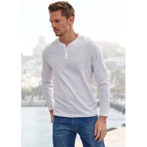 H.I.S Henleyshirt, Regular Fit, Langarm, Shirt mit Knopfleiste, Baumwoll-Piqué weiss Größe S (44/46)