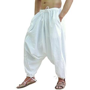 Sarjana Handicrafts Herren Baumwolle Harem Yoga Baggy Genie Boho Hose, Weiss/opulenter Garten, Einheitsgröße