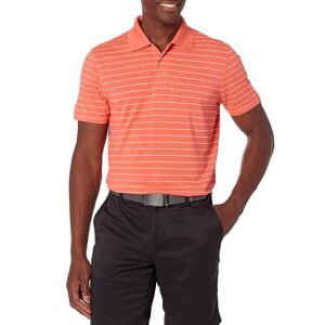 Amazon Essentials Herren Golf-Poloshirt, Schnell Trocknend, Schmale Passform, Korallenorange Streifen, M