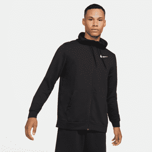 Nike Dry Dri-FIT Fitness-Oberteil mit Kapuze und durchgehendem Reißverschluss für Herren - Schwarz - M