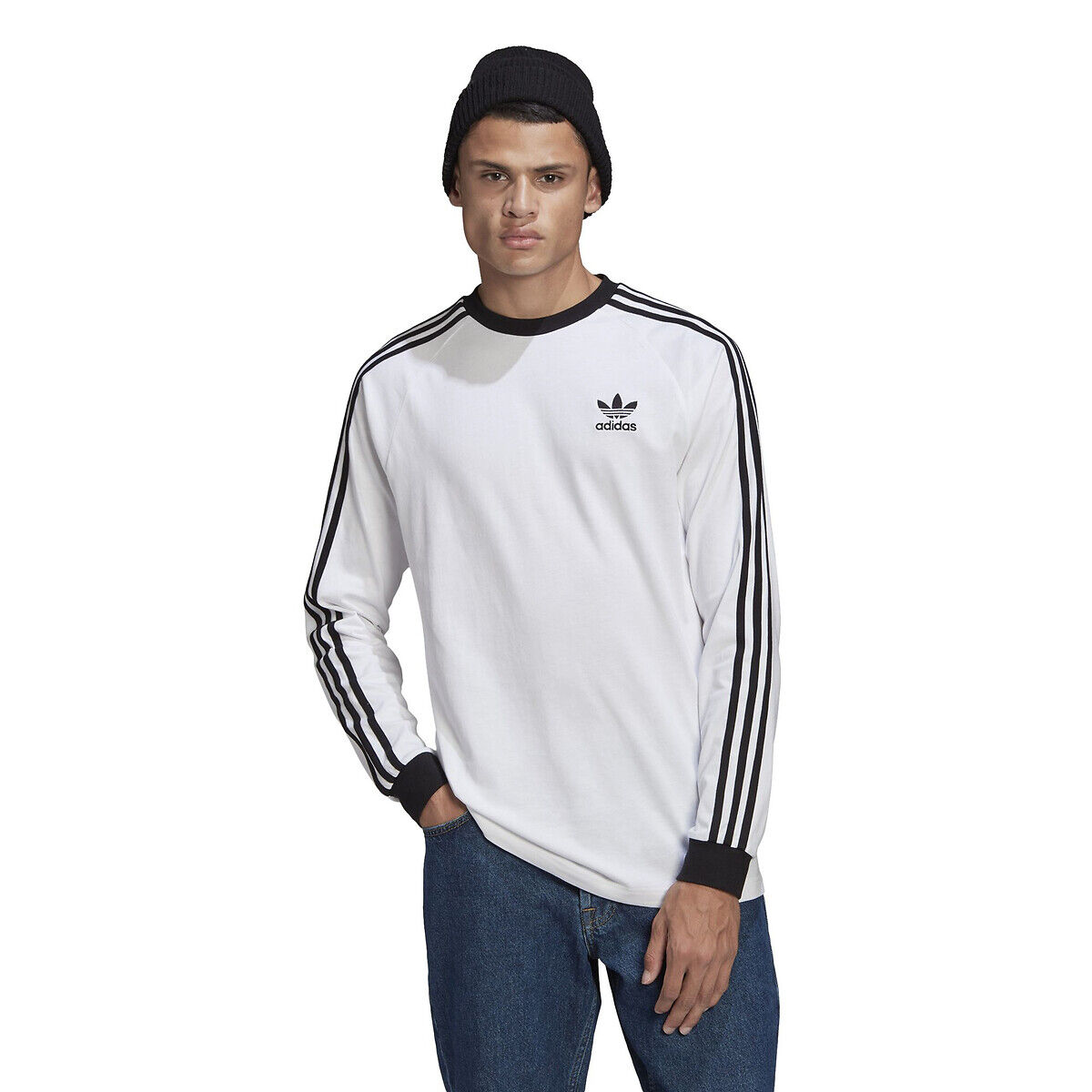 Adidas Shirt mit rundem Ausschnitt, 3 Logo-Stripes entlang der Ärmel WEISS