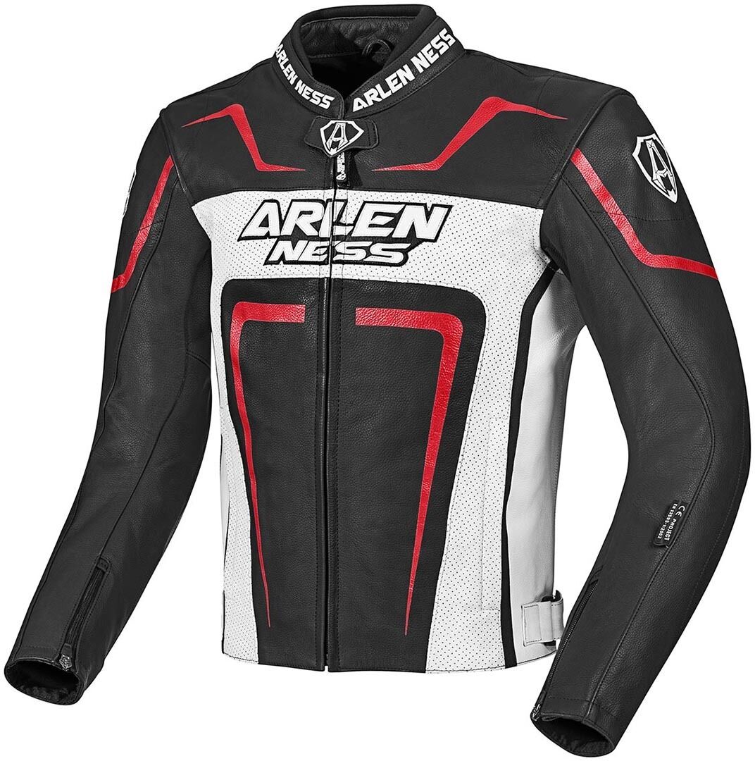 Arlen Ness Motegi Motorrad Lederjacke 50 Schwarz Weiss Rot