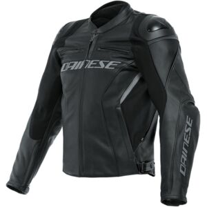 DAINESE Racing 4, Men's leather motorcycle jacket, Black-Black Short