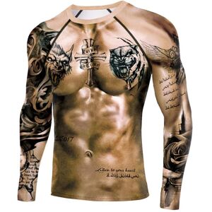 Mens Style Herren-Kompressionshemden, Langärmelig, Muskel-Tattoo, Sportbekleidung, Rashguard, Fitness, Fitnessstudio, Tops, T-Shirts