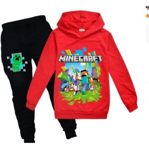 Børne Minecraft træningsdragt Sæt Sport Hoodie Bukser Casual outfit - Perfet red 130cm