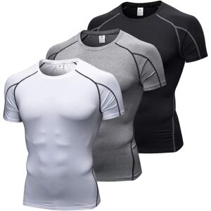 3-pack herre kompressionsskjorte atletisk under base-lag sport T-shirts (medium, sort/grå/hvid)