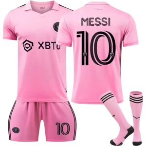 Fodboldtrøje New Messi Jersey Inter Miami Youth Herre hjemmetrøje No. 10 + black socks + shin pads 24(130-140cm)