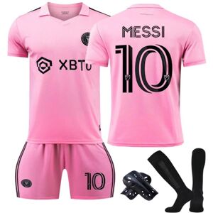 Fodboldtrøje New Messi Jersey Inter Miami Youth Herre hjemmetrøje No. 10 + black socks + shin pads 18(100-110cm)