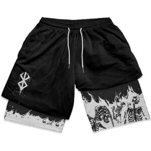 Anime Gym Shorts Mænd Kvinder Berserk Manga 3d Print 2 In 1 Performance Shorts Workout Sommer Quick Dry Compressionshort Bukser 14 L