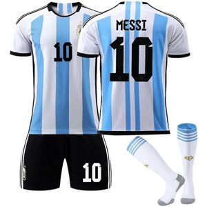 Goodies Argentina VM-trøje til mænd hjemme, Messi #10 Fodboldtrøje T-shirtshortssæt Fodbold 3-delt sæt til børn Voksne Kids 28(150-160cm)