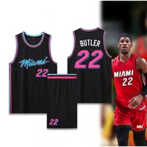 Goodies Basketballtrøjer Sportstøj Jimmy Butler Miami Heat nr. 22 Basketballtrøjer Voksne Børn Fodboldtrøjer City Edition Black Adult 2XL（170-175cm）