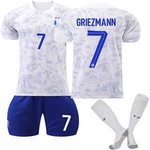 Goodies Frankrig Udebanetrøje 2022/23 VM Griezmann #7 Fodboldtrøje T-shirt shorts sæt Fodbold 3-delt sæt til børn Voksne Adult M（170-175cm）