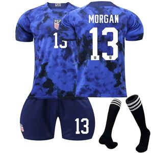 Goodies Usa Jersey Ude-VM Qatar 2022 Morgan #13 Fodboldtrøje T-shirt shorts sæt Fodbold 3-delt sæt til børn Voksne Kids 24(130-140cm)