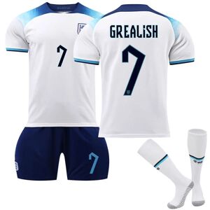 Goodies England VM 2022 hjemmebanetrøje Grealish #7 Fodboldtrøje T-shirt shorts sæt Fodbold 3-delt sæt til børn Voksne Kids 28(150-160cm)