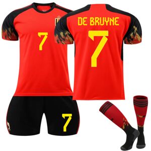 Goodies Qatar 2022 VM Belgien Home De Bruyne #7 Trøje Herre Fodbold T-shirts Trøjesæt Børn Unge Adult XS（160-165cm）