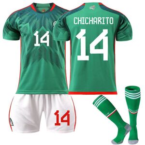 Goodies Mexico Hjemmetrøje VM 2022/23 Chicharito #14 Fodboldtrøje T-shirt shorts sæt Fodbold 3-delt sæt til børn Voksne Adult M（170-175cm）