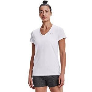 Under Armour Under Armor Ladies Tech Short Sleeve V Solid, Short-sleeved Training Shirt, White (White / Metallic Silver), L