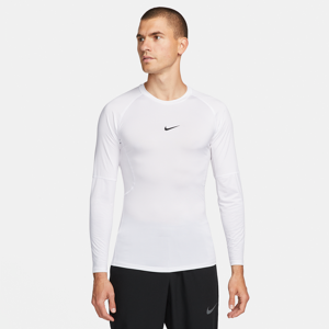 Tætsiddende Nike Pro Dri-FIT-fitnessoverdel med lange ærmer til mænd - hvid hvid XXL