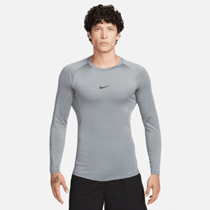 Tætsiddende Nike Pro Dri-FIT-fitnessoverdel med lange ærmer til mænd - grå grå XXL