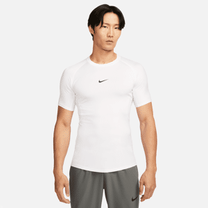 Tætsiddende Nike Pro Dri-FIT-fitnessoverdel med korte ærmer til mænd - hvid hvid XL